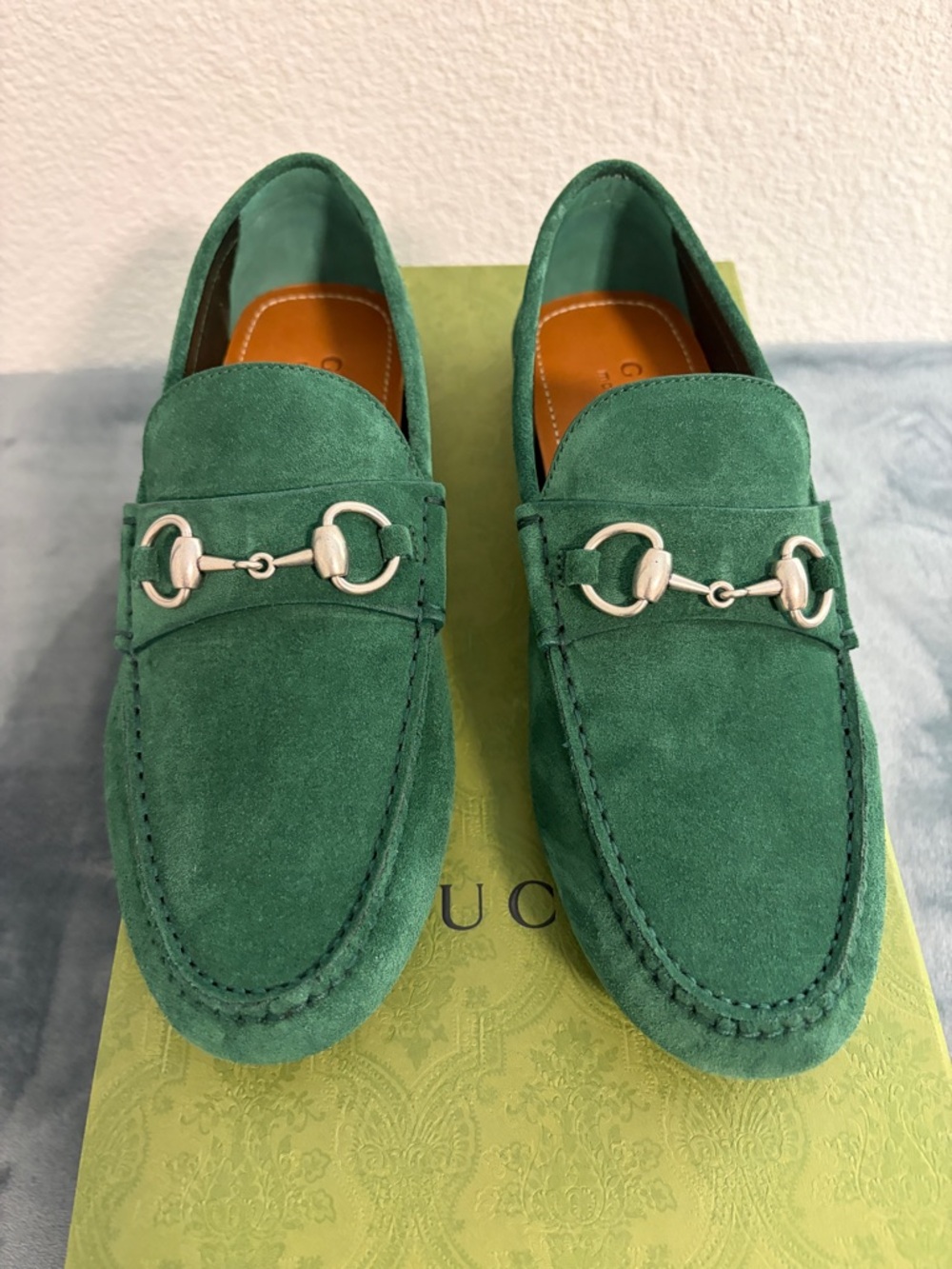 Brand New Men’s Gucci Driver Horsebit Suede Vintage Green Sz 6 (US 6.5) - Picture 2 of 8